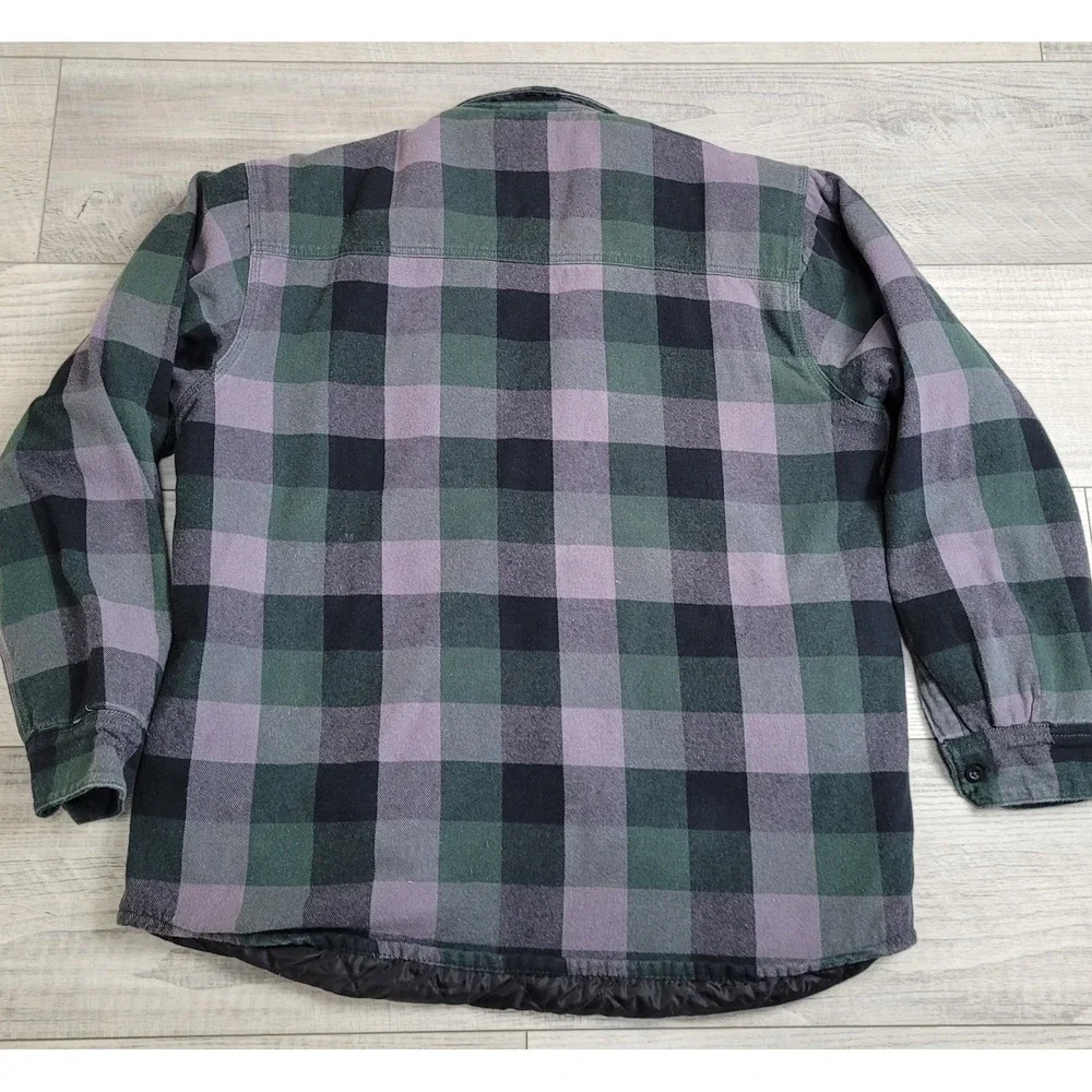 Berne Flannel Shirt Jacket Mens XL Tall Green Plaid Quilted Lining Insulated